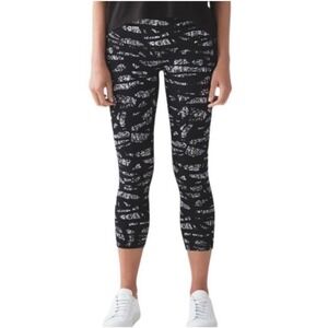 Lululemon Wunder Under Crop Legging Tight (Hi-Rise) Graf Black White Size 6